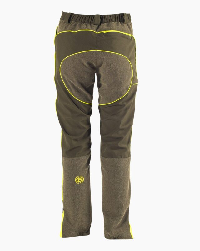 Pantaloni Tecnici Da Caccia E Trekking, Antistrappo E Antispina, Verde Militare Con Dettagli Arancio