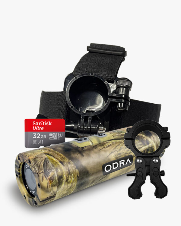 Telecamera per fucile da caccia 4K 60fps ODRA CAM PRO + Micro SD 32 Gb + Supporto metallico universale + Supporto testa