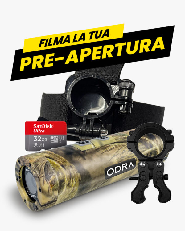 Telecamera per fucile da caccia 4K 60fps ODRA CAM PRO + Micro SD 32 Gb + Supporto metallico universale + Supporto testa - immagine 2